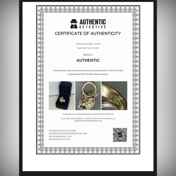 CHANEL Camellia CC Logo Rhinestone Gold Tone Ring Size 6 - Picture 14 of 14